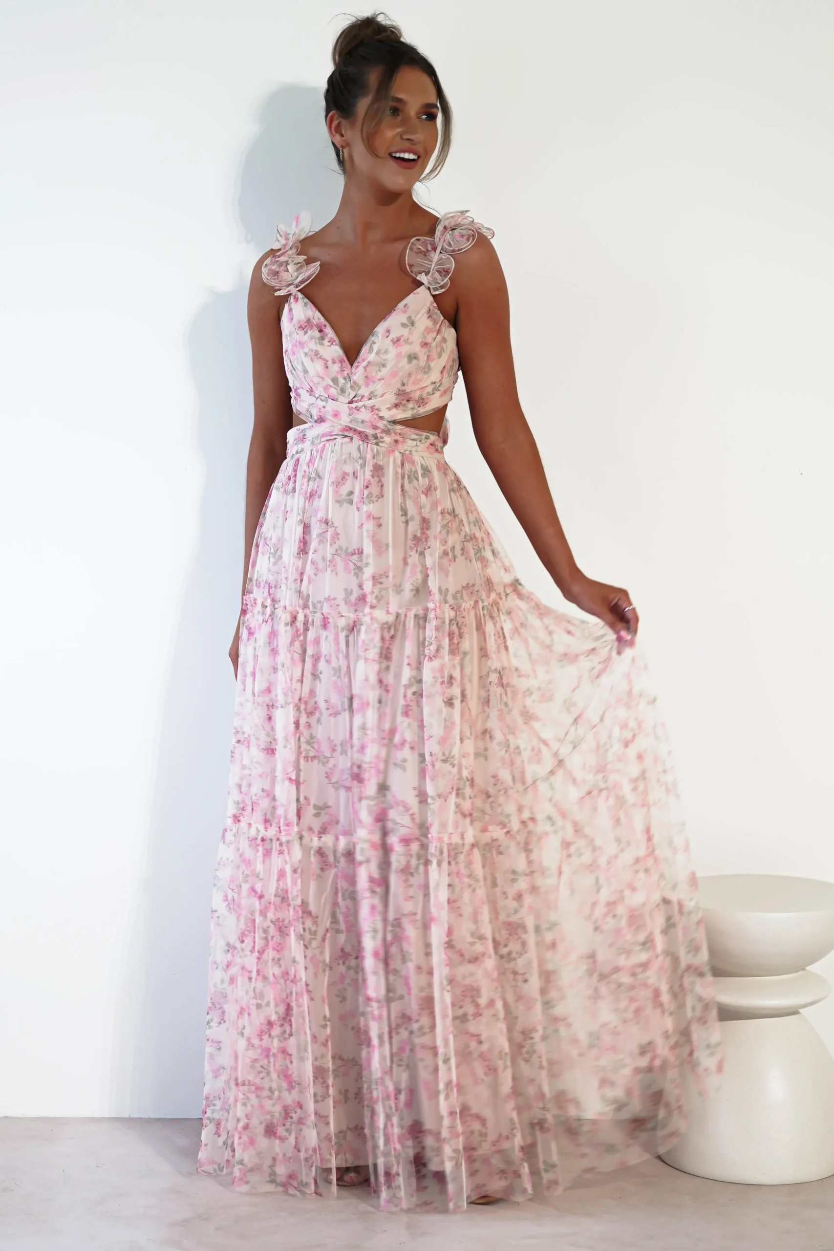 Clearance Khristina Floral Tulle Maxi Dress | Cream Lange Kleider|Maxikleider