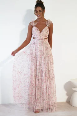 Clearance Khristina Floral Tulle Maxi Dress | Cream Lange Kleider|Maxikleider