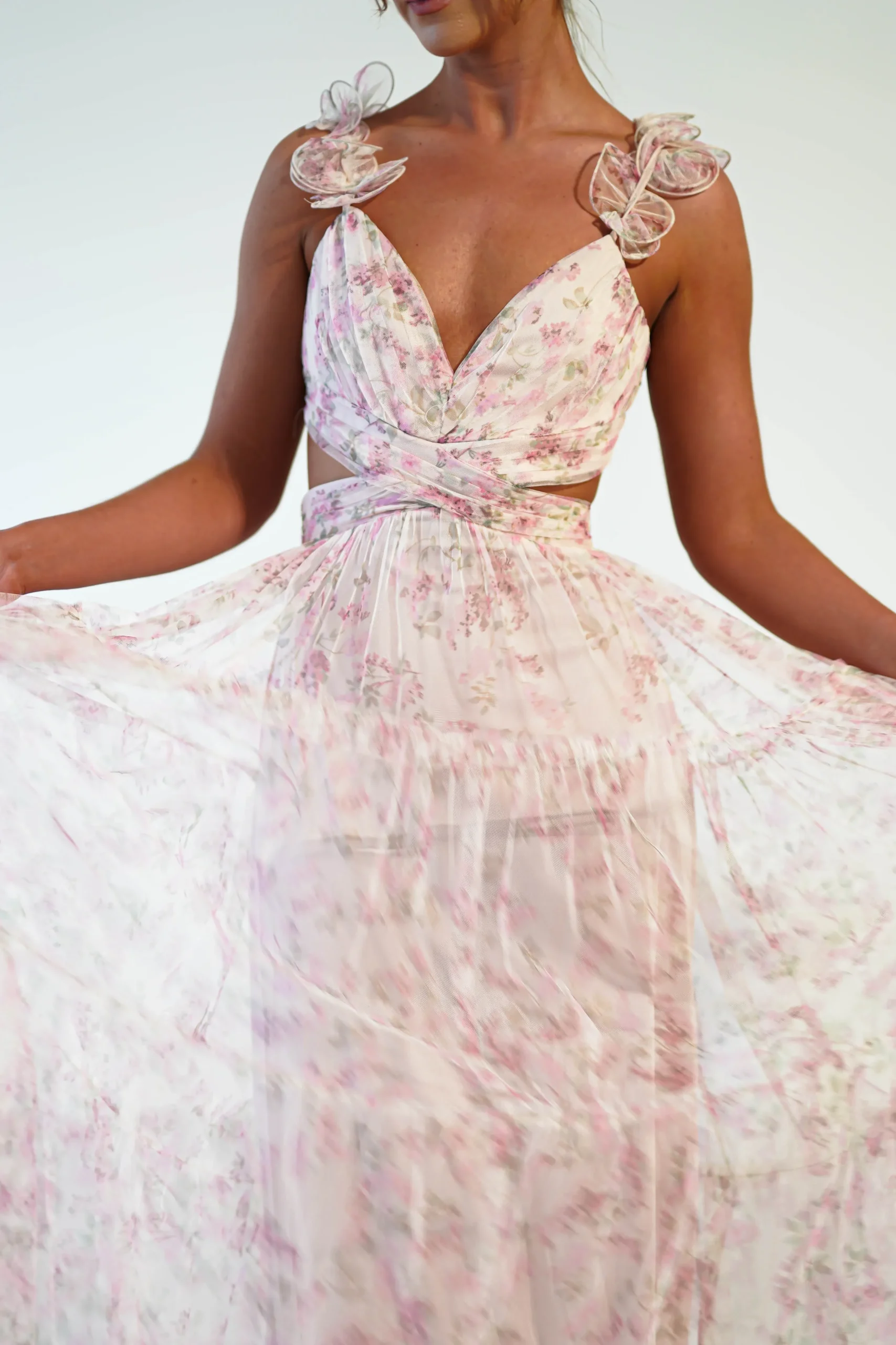 Clearance Khristina Floral Tulle Maxi Dress | Cream Lange Kleider|Maxikleider