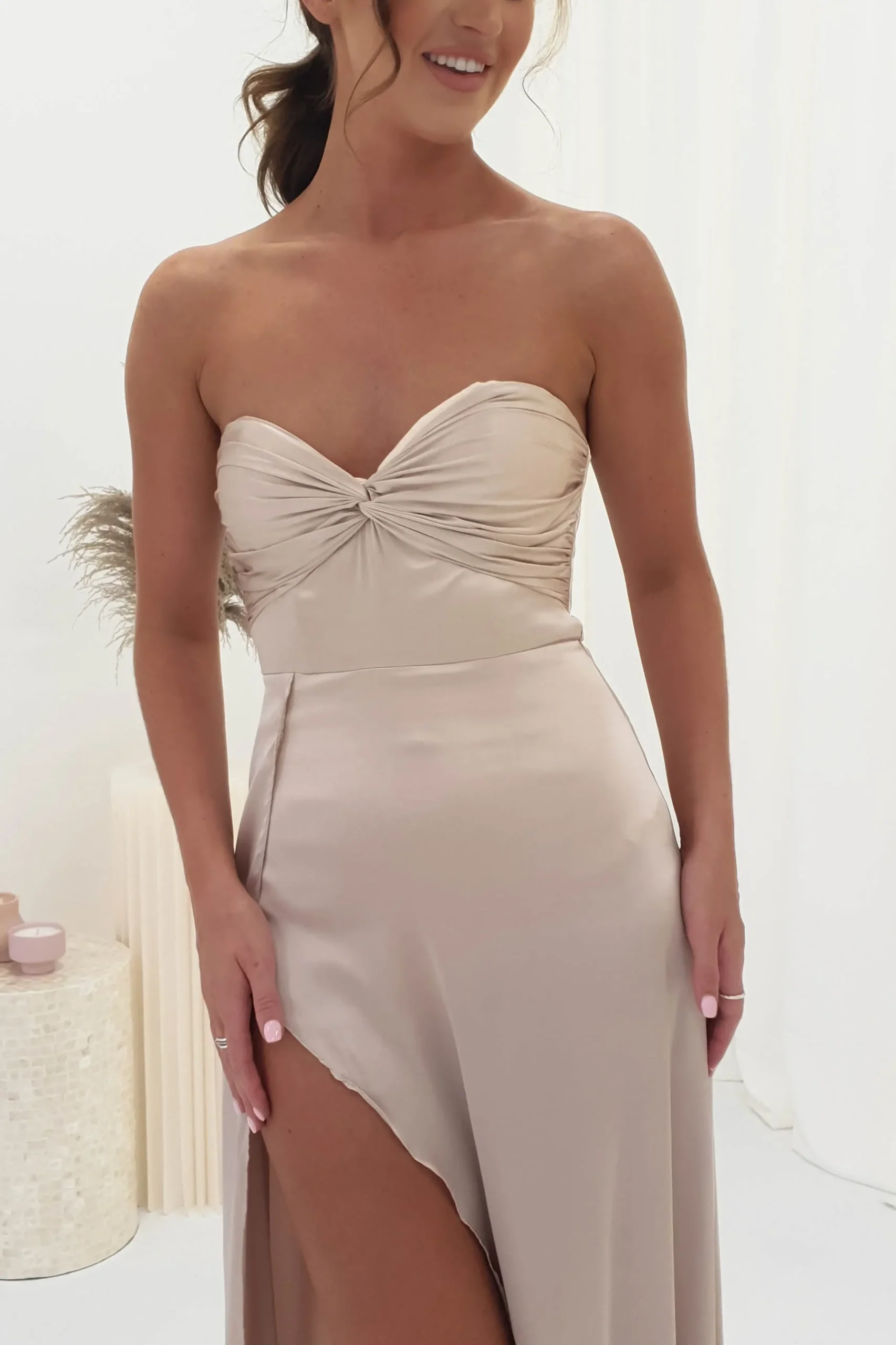 Discount Krysta Soft Satin Long Strapless Gown | Champagne Lange Kleider|Maxikleider