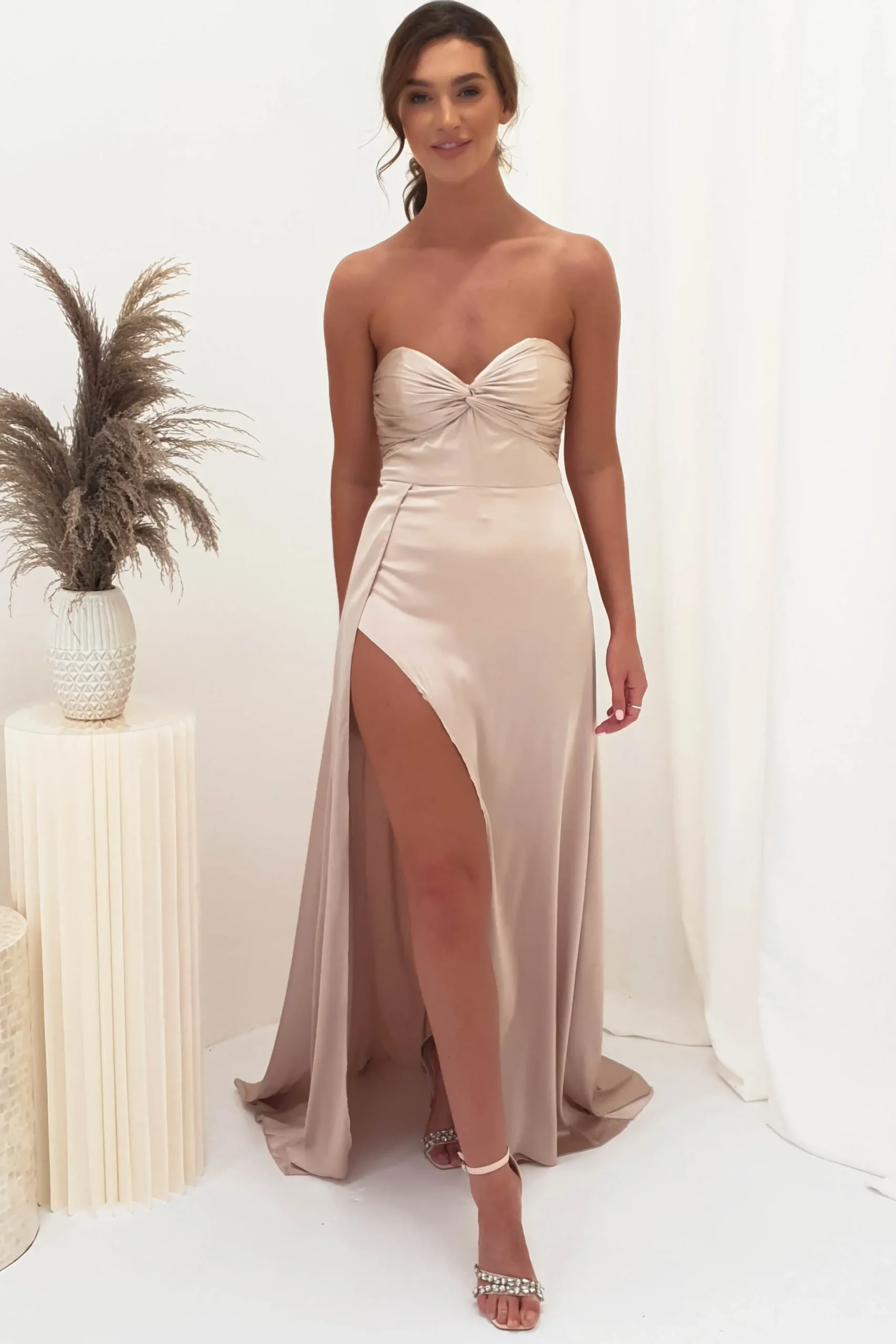 Discount Krysta Soft Satin Long Strapless Gown | Champagne Lange Kleider|Maxikleider