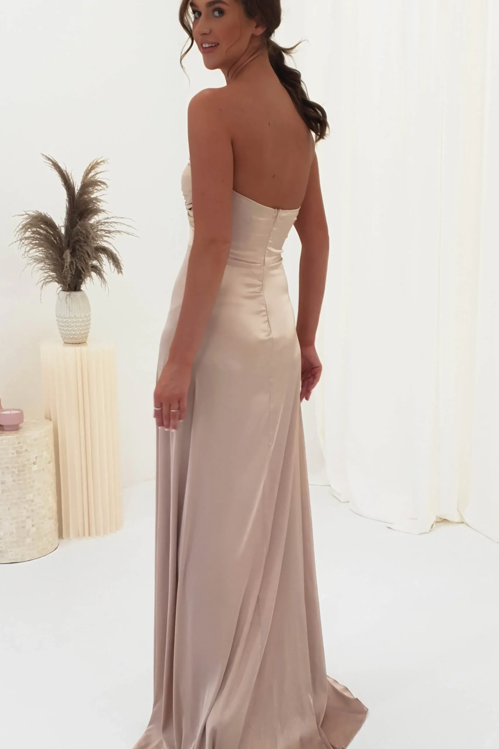 Discount Krysta Soft Satin Long Strapless Gown | Champagne Lange Kleider|Maxikleider