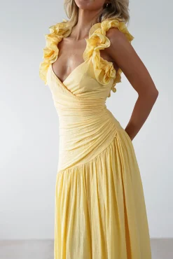 Hot Lara Ruffle Detail Midaxi | Yellow Lange Kleider|Maxikleider