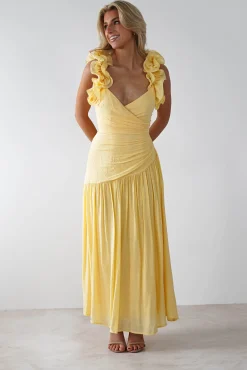 Hot Lara Ruffle Detail Midaxi | Yellow Lange Kleider|Maxikleider