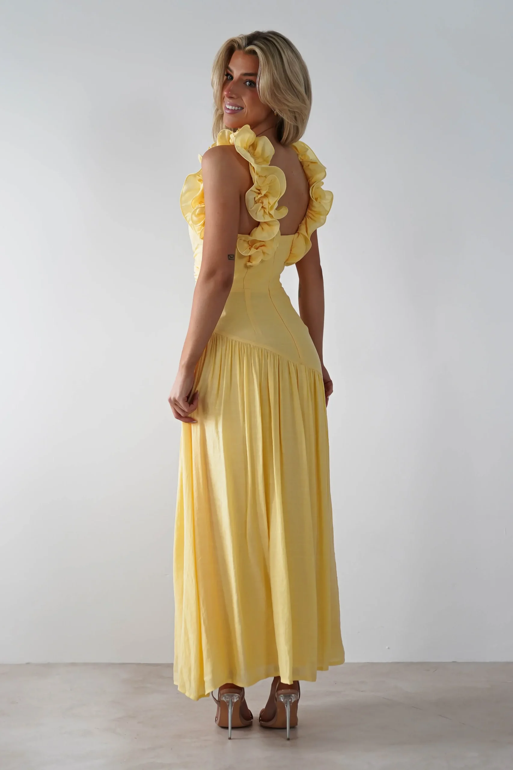 Hot Lara Ruffle Detail Midaxi | Yellow Lange Kleider|Maxikleider