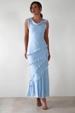 Online Lauretta Ruffle Chiffon Maxi Dress | Blue Lange Kleider|Maxikleider