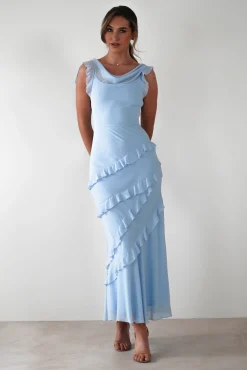 Online Lauretta Ruffle Chiffon Maxi Dress | Blue Lange Kleider|Maxikleider