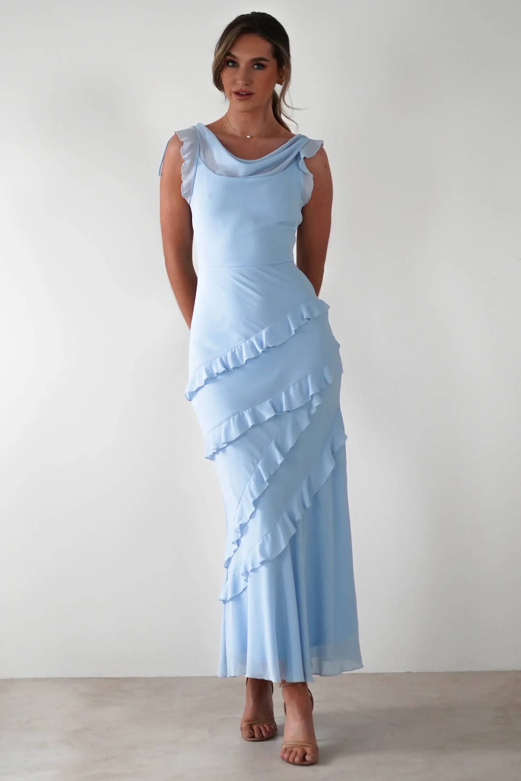 Online Lauretta Ruffle Chiffon Maxi Dress | Blue Lange Kleider|Maxikleider