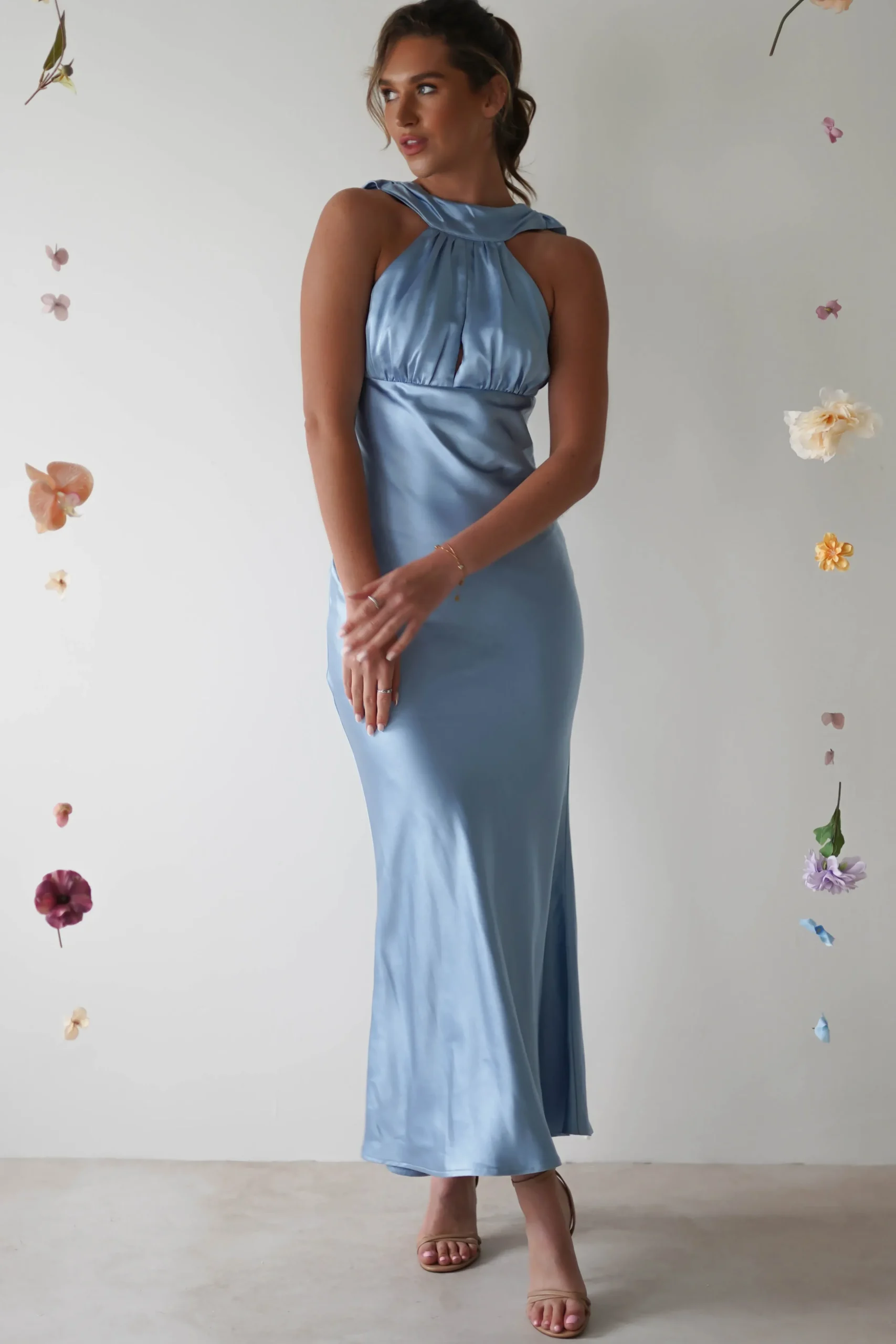 Hot Lauryn Halter Neck Maxi Dress | Light Blue Lange Kleider|Maxikleider