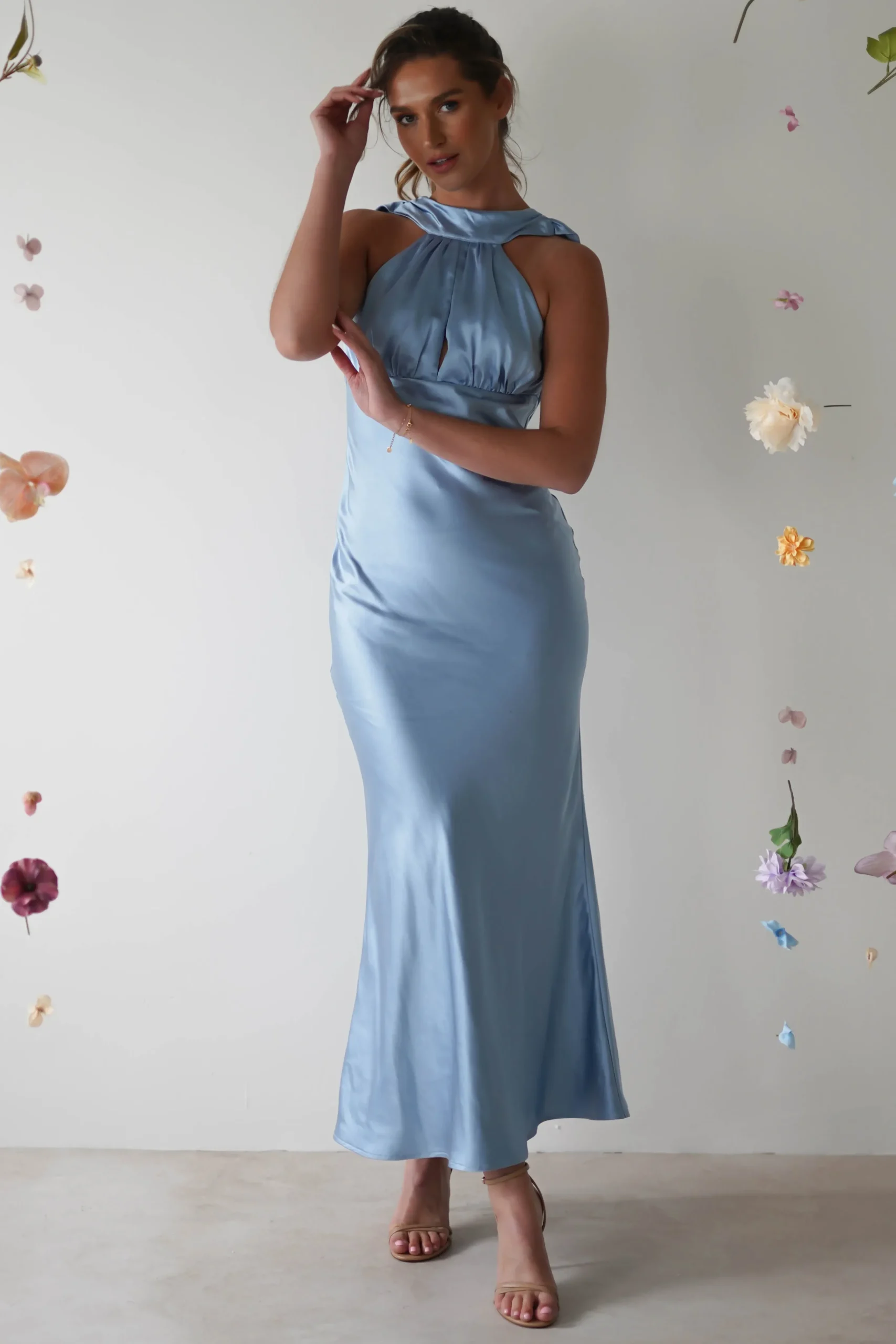 Hot Lauryn Halter Neck Maxi Dress | Light Blue Lange Kleider|Maxikleider