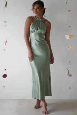 Hot Lauryn Halter Neck Maxi Dress | Sage Mittellange Kleider|Midi-kleider