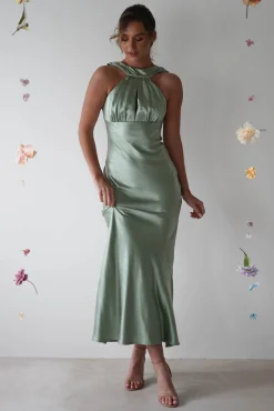 Hot Lauryn Halter Neck Maxi Dress | Sage Mittellange Kleider|Midi-kleider