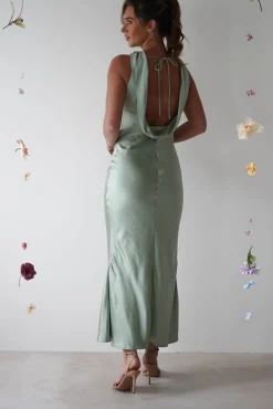 Hot Lauryn Halter Neck Maxi Dress | Sage Mittellange Kleider|Midi-kleider