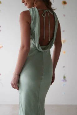 Hot Lauryn Halter Neck Maxi Dress | Sage Mittellange Kleider|Midi-kleider