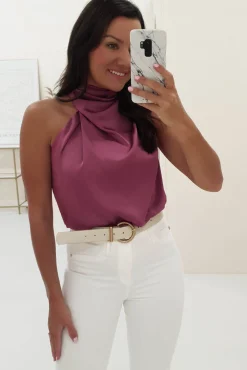 Clearance Layla Soft Satin Crop Top | Plum Oberteile|Sommerkleider
