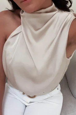 New Layla Soft Satin Crop Top | Champagne Oberteile|Sommerkleider
