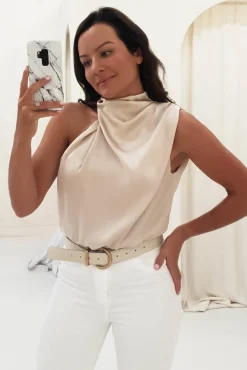 New Layla Soft Satin Crop Top | Champagne Oberteile|Sommerkleider