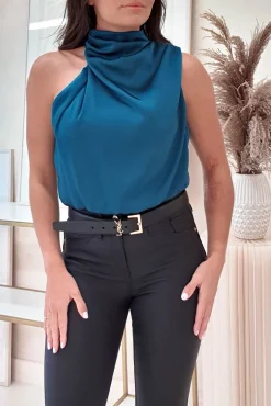 Hot Layla Soft Satin Crop Top | Teal Oberteile|Sommerkleider