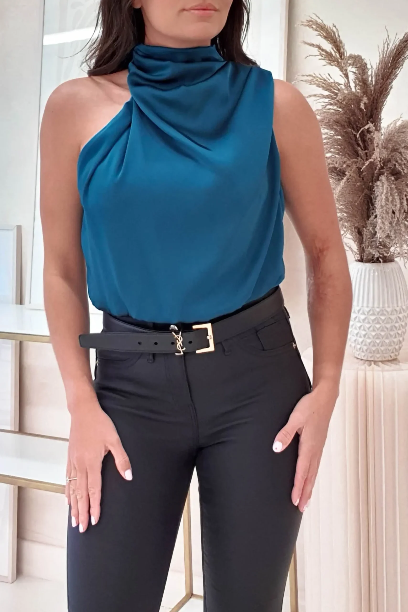 Hot Layla Soft Satin Crop Top | Teal Oberteile|Sommerkleider