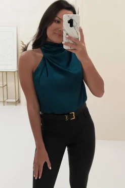 Hot Layla Soft Satin Crop Top | Teal Oberteile|Sommerkleider