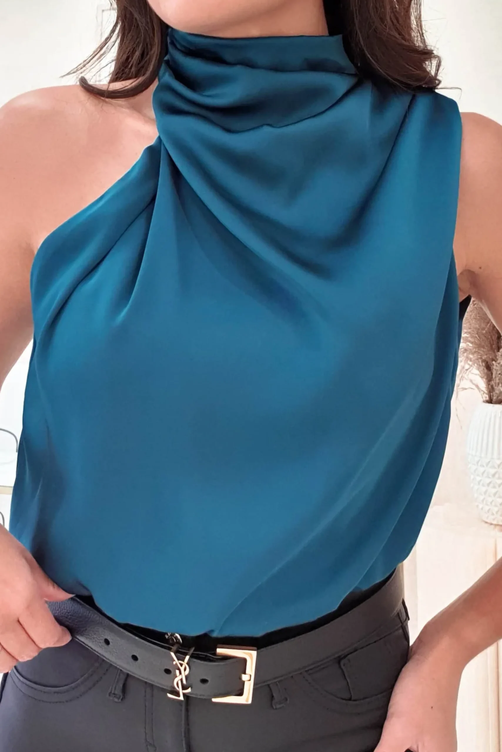 Hot Layla Soft Satin Crop Top | Teal Oberteile|Sommerkleider