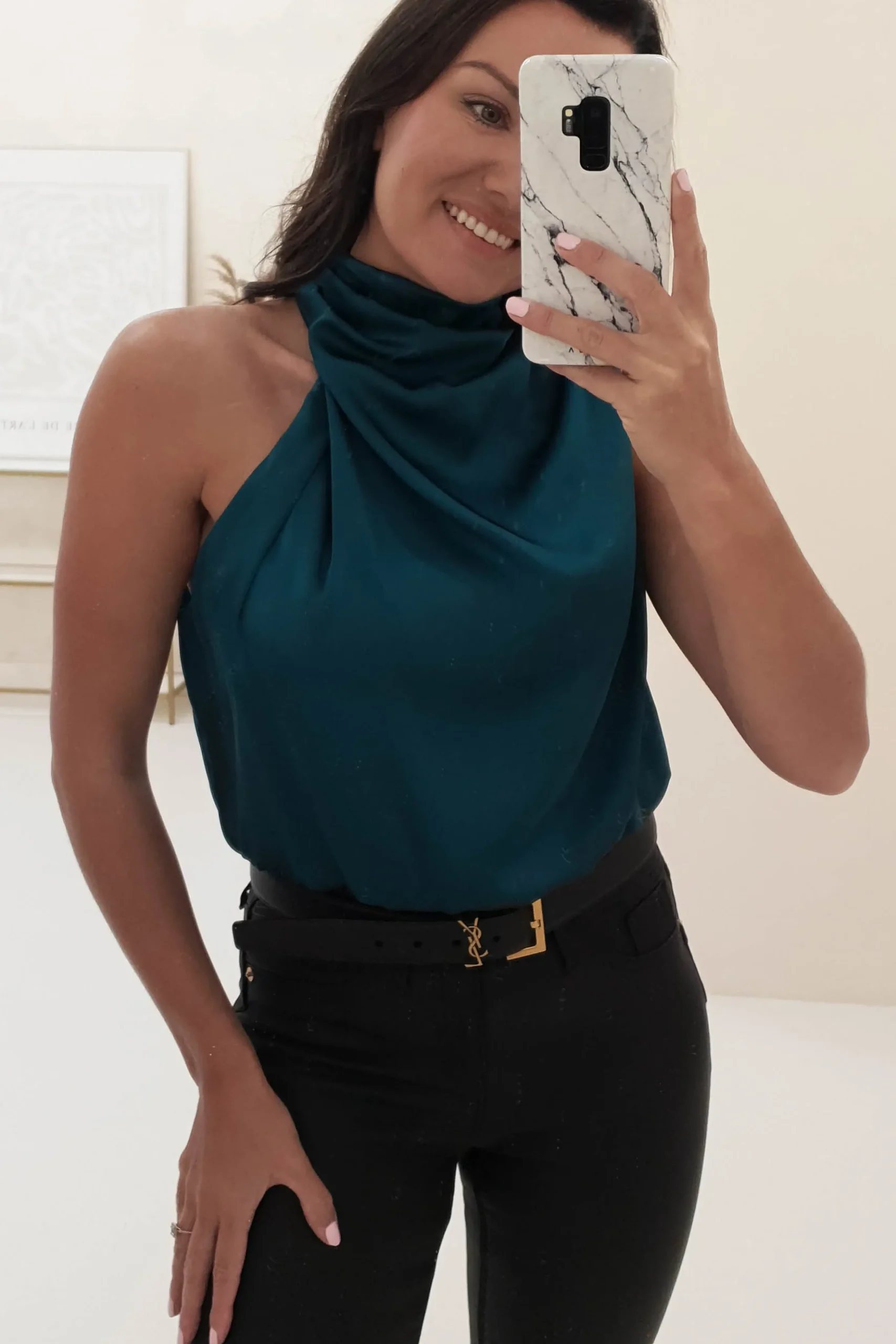 Hot Layla Soft Satin Crop Top | Teal Oberteile|Sommerkleider