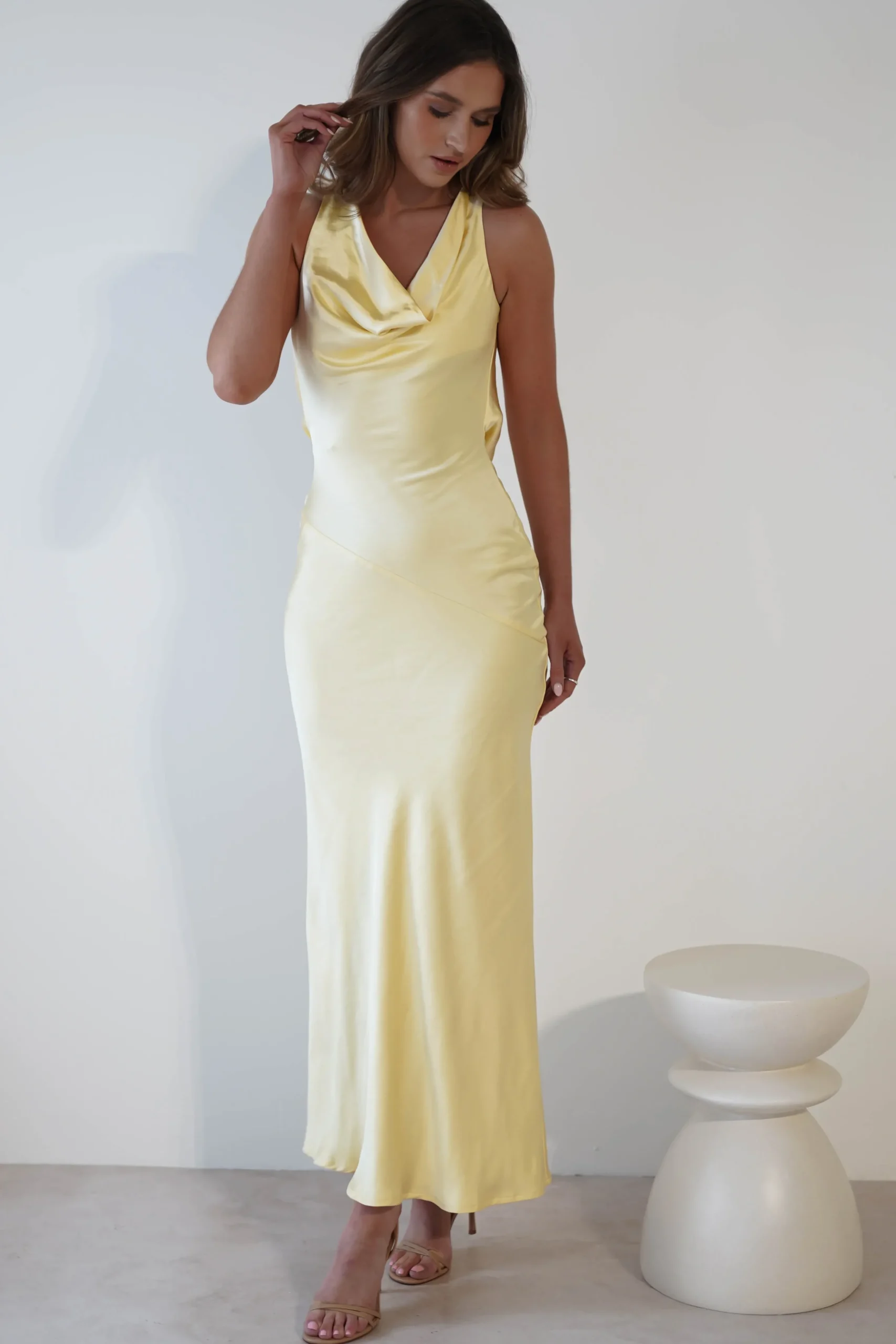 Online Leah Cowl Neckline Maxi Dress | Yellow Lange Kleider|Maxikleider