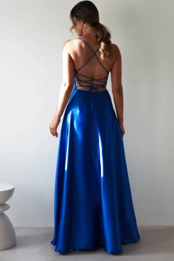 Fashion Leelie Silky Satin Maxi Gown | Royal Blue Lange Kleider|Maxikleider