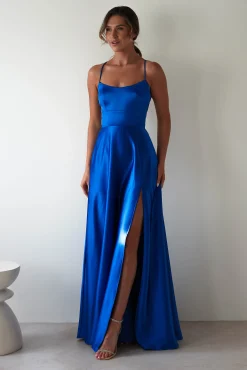 Fashion Leelie Silky Satin Maxi Gown | Royal Blue Lange Kleider|Maxikleider