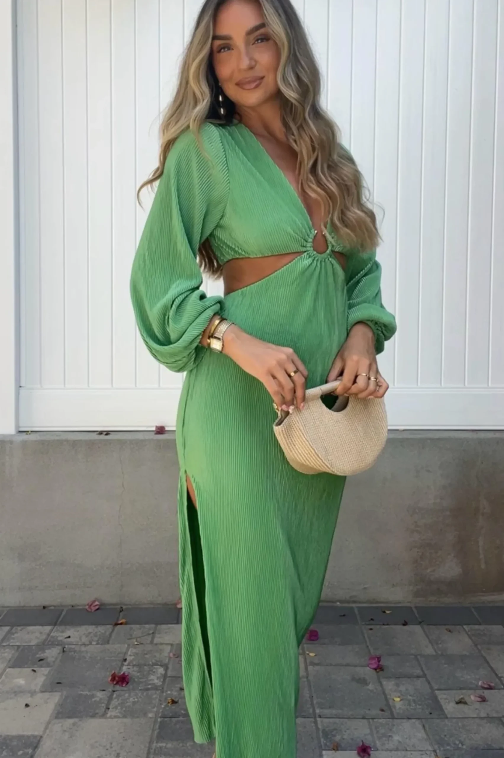 Clearance Lennon Ribbed Cut Out Maxi Dress| Green Kleider Für Besondere Anlässe|Lange Kleider