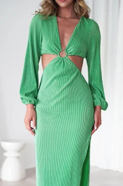 Clearance Lennon Ribbed Cut Out Maxi Dress| Green Kleider Für Besondere Anlässe|Lange Kleider