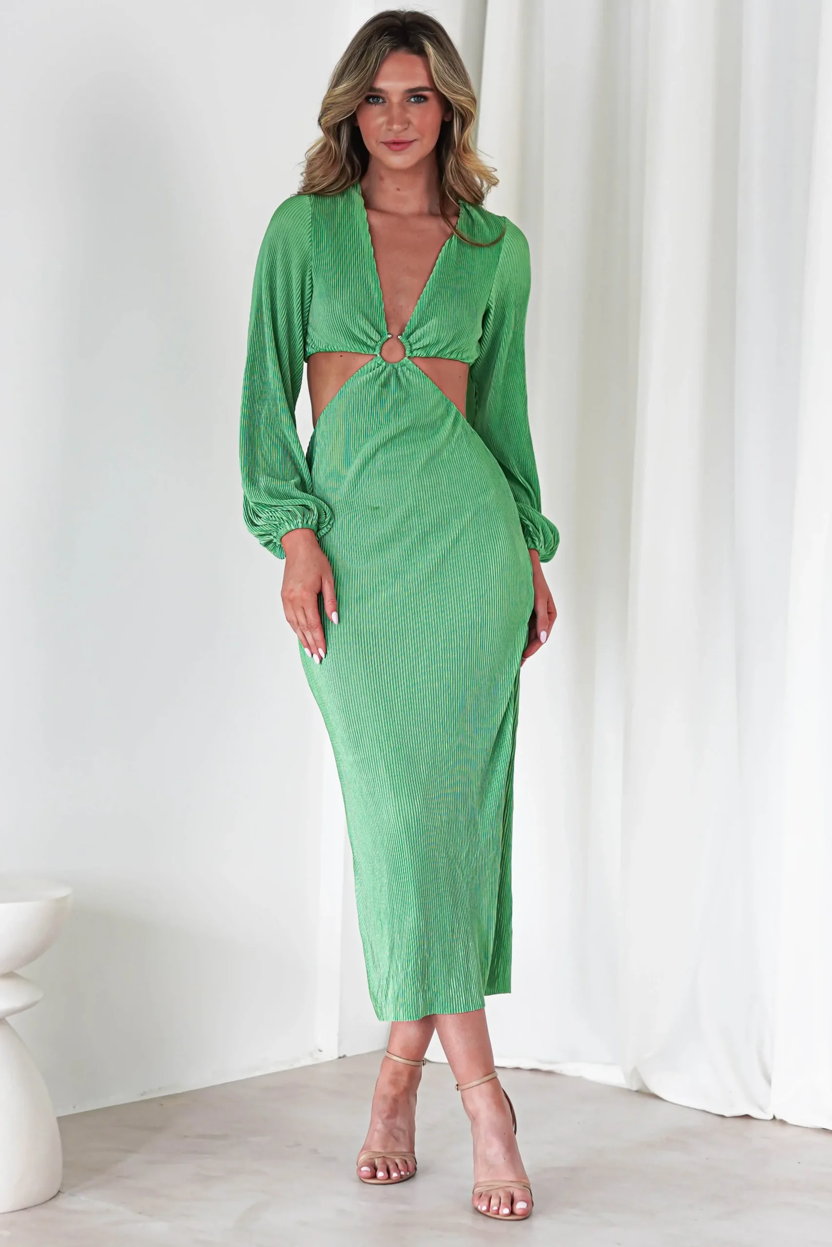 Clearance Lennon Ribbed Cut Out Maxi Dress| Green Kleider Für Besondere Anlässe|Lange Kleider
