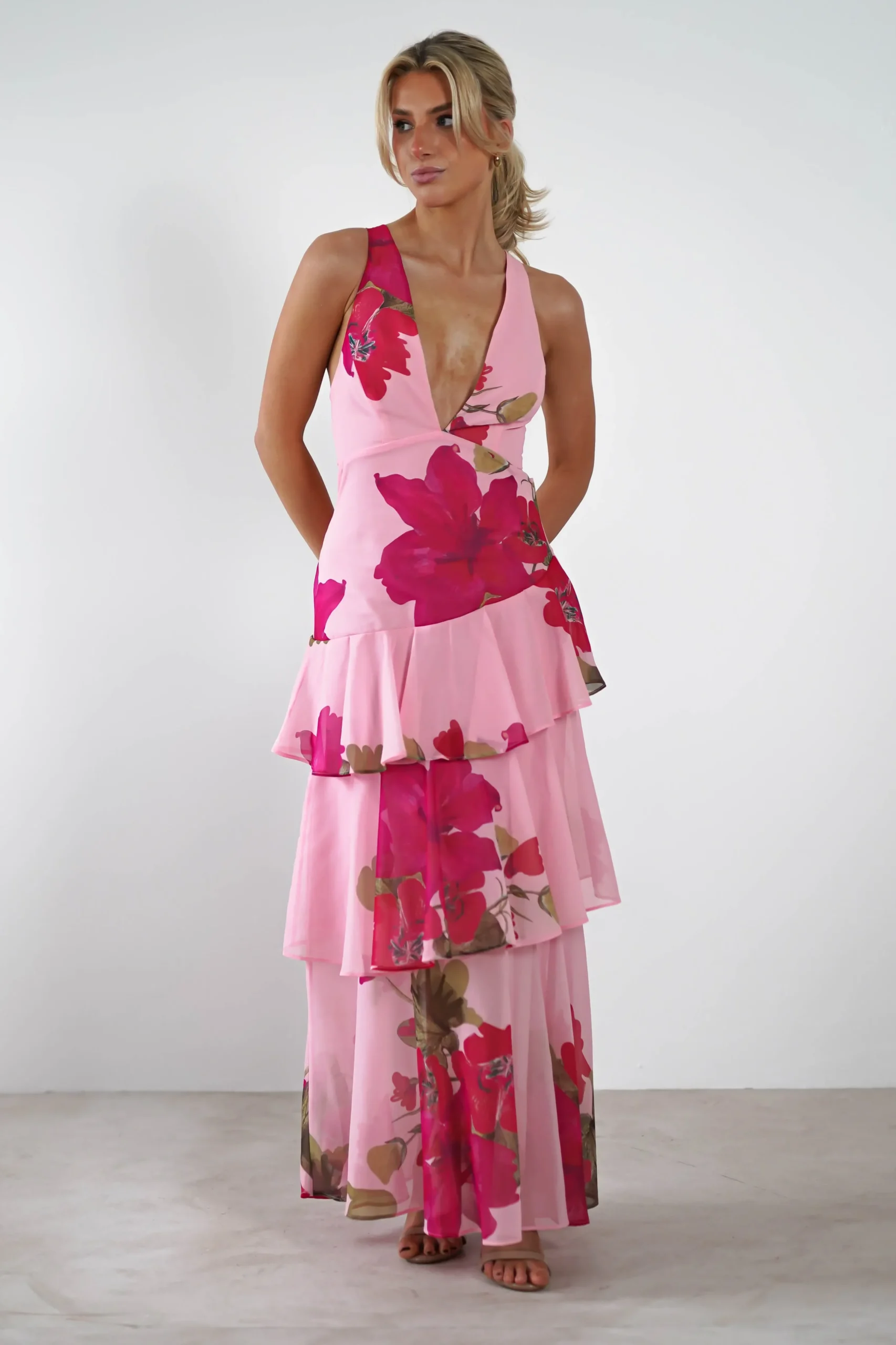 New Lenora Floral Print Maxi Dress | Pink Lange Kleider|Maxikleider