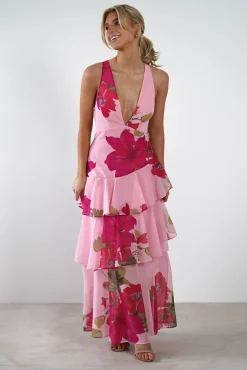 New Lenora Floral Print Maxi Dress | Pink Lange Kleider|Maxikleider