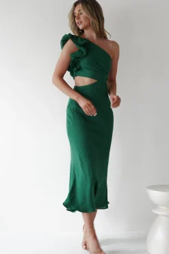 New Logen Ruffle Sleeve Midaxi | Forest Green Lange Kleider|Maxikleider