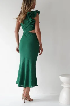New Logen Ruffle Sleeve Midaxi | Forest Green Lange Kleider|Maxikleider