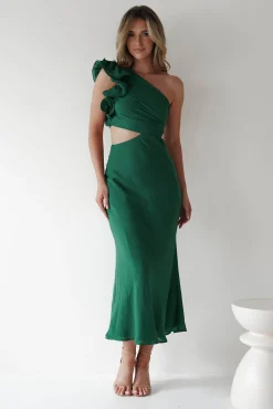 New Logen Ruffle Sleeve Midaxi | Forest Green Lange Kleider|Maxikleider