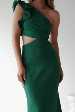 New Logen Ruffle Sleeve Midaxi | Forest Green Lange Kleider|Maxikleider
