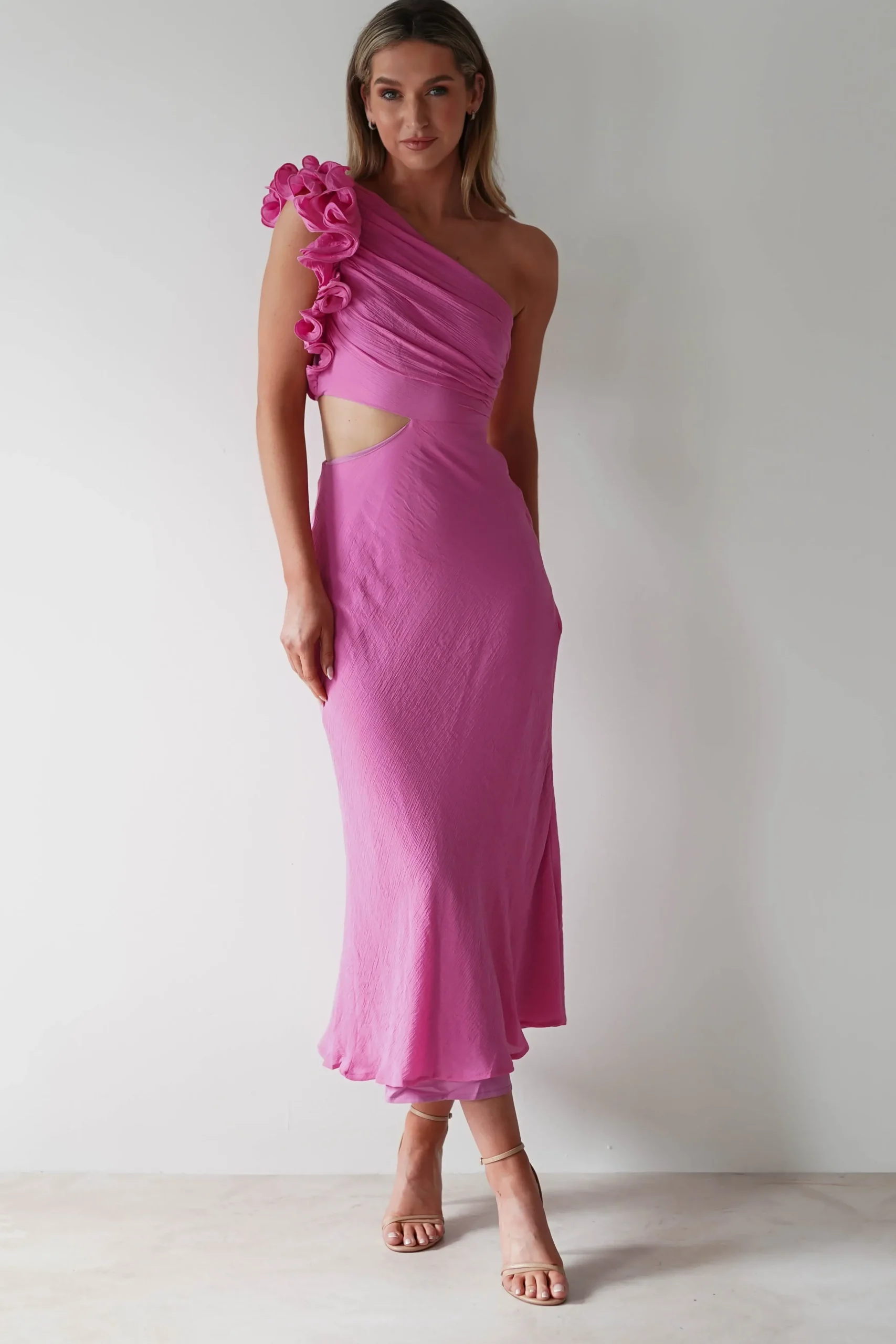 Online Logen Ruffle Sleeve Midaxi | Pink Lange Kleider|Maxikleider