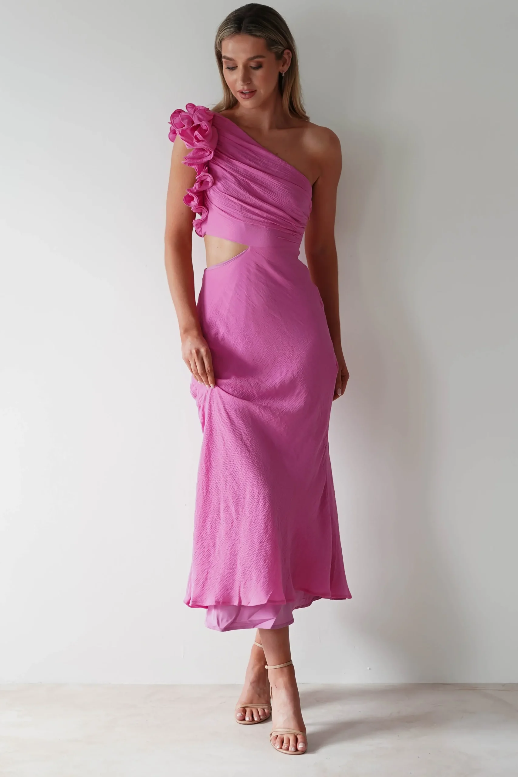 Online Logen Ruffle Sleeve Midaxi | Pink Lange Kleider|Maxikleider