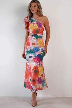 Best Logen Ruffle Sleeve Midaxi | Orange Floral Print Lange Kleider|Maxikleider
