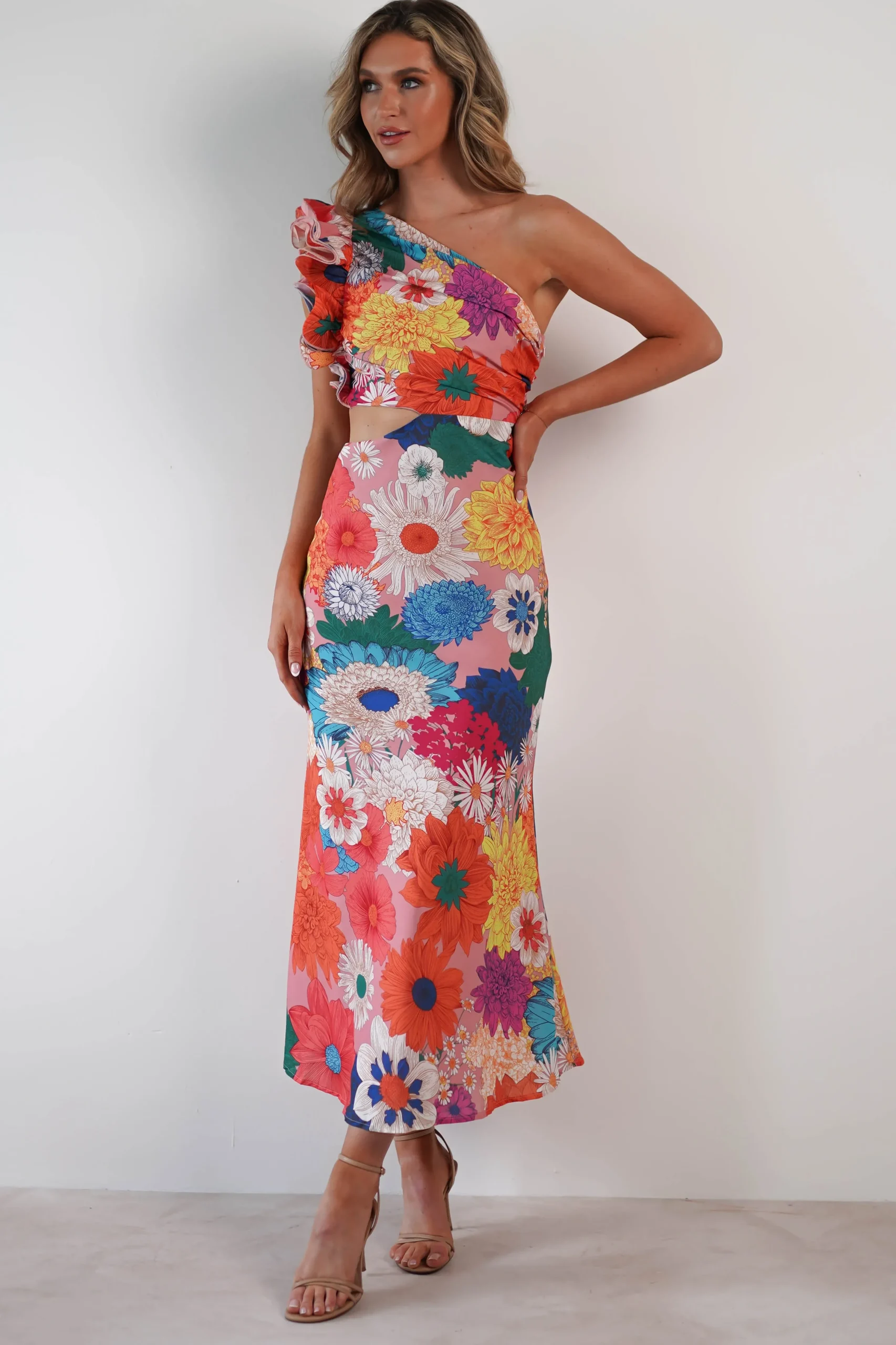 Best Logen Ruffle Sleeve Midaxi | Orange Floral Print Lange Kleider|Maxikleider