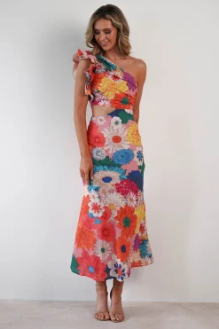 Best Logen Ruffle Sleeve Midaxi | Orange Floral Print Lange Kleider|Maxikleider