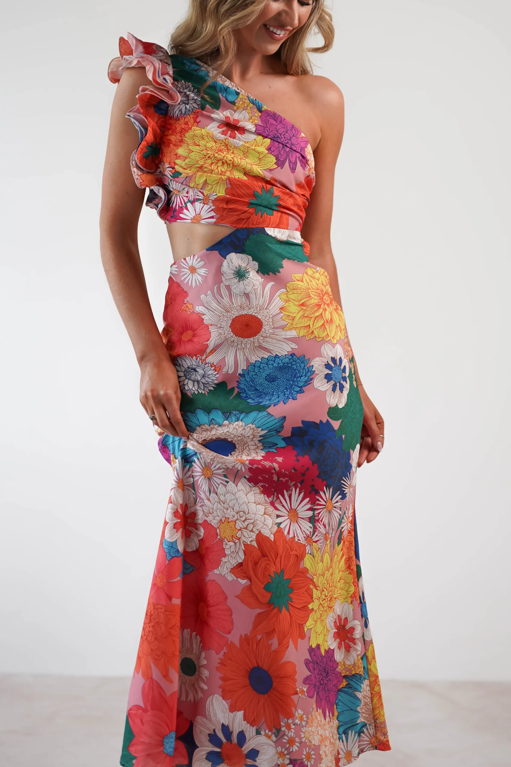 Best Logen Ruffle Sleeve Midaxi | Orange Floral Print Lange Kleider|Maxikleider