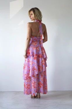 Outlet Lohan Ruffle Floral Maxi Print Dress | Lilac Lange Kleider|Maxikleider