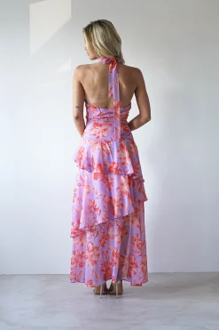 Outlet Lohan Ruffle Floral Maxi Print Dress | Lilac Lange Kleider|Maxikleider