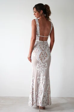 Discount Lorenza Plunge Sequin Gown | Nude/White Lange Kleider|Maxikleider