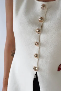 Clearance Louella Gold Button Waistcoat Top | Cream Oberteile|Strickwaren