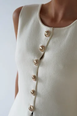 Clearance Louella Gold Button Waistcoat Top | Cream Oberteile|Strickwaren