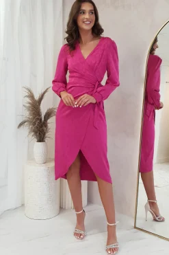 New Louise Wrap Satin Midi Dress | Hot Pink Mittellange Kleider|Midi-kleider